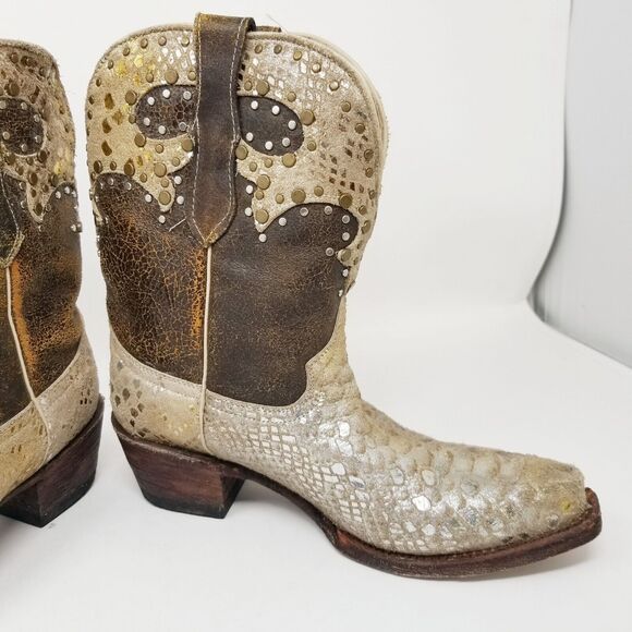 Ferrini Distressed Studded Cowboy Women’s Leather Boots Sz 6.5 Boho Festival - Picture 6 of 16